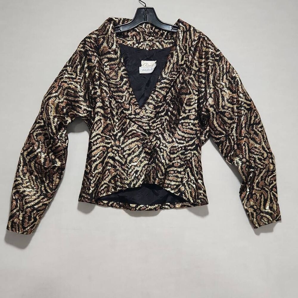 Vintage Rimini Saks Fifth Avenue Women's 14 Black Metallic Animal Print Sweater